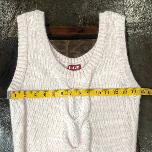 STAUD Kind Top L Cable Knit Sleeveless Cropped Wool Mohair Blend Sweater Ivory - Picture 12 of 13